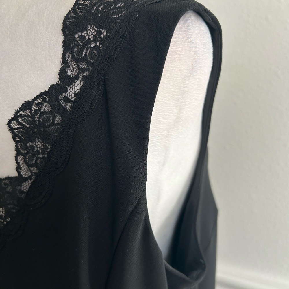 Dawn Joy Evening Black Lace Trim Asymmetrical Dress, Size 16 - Picture 6 of 7